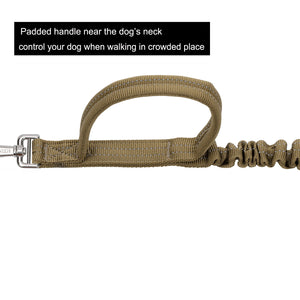 ICEFANG Tactical Dog Leash,K9 Training Walking Bungee Lead with Double Handle,Stainless Steel Clasp,Hands Free D-Ring