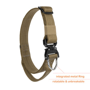 ICEFANG Tactical Dog Collar with Handle ,Everyday Wear Pet Collar,1.5" Nylon Webbing ,Metal Quick Release Buckle With Integrated Rotation D-Ring