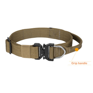 ICEFANG Tactical Dog Collar with Handle ,Everyday Wear Pet Collar,1.5" Nylon Webbing ,Metal Quick Release Buckle With Integrated Rotation D-Ring