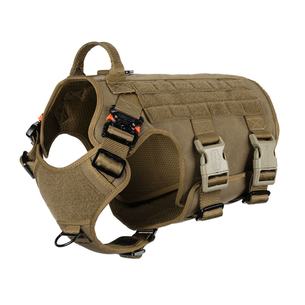 ICEFANG Tactical Dog Harness,Hook and Loop Panels for Patch,Working Dog MOLLE Vest with Handle,No Pulling Front Leash Clip,6 x Buckle